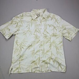 Jamaica Jaxx‎ Mens Large Silk Hawaiian Shirt Bamboo Print Short Sleeve Button Up